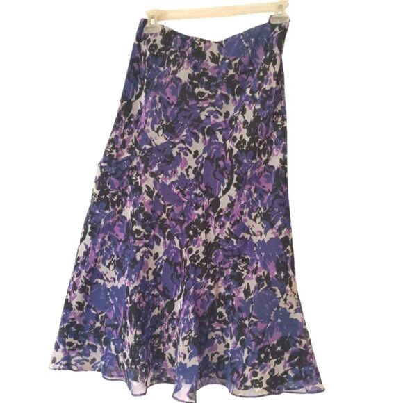 Dresses & Skirts - Vintage Purple Floral  Chiffon Flared Hem Fairycore Midi Skirt Sz L